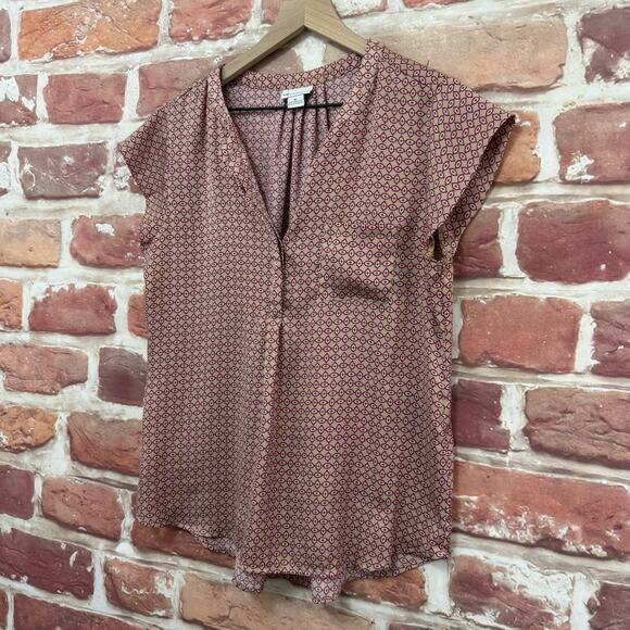 Liz Claiborne Top Women's M Tan Multicolor Abstract Pocketed Casual Career Shirt - Picture 3 of 8